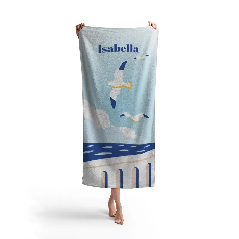 Badetuch Sommer - mit Namen personalisierbar - personalisiertes Namens-Badetuch - Strandtuch mit Wunschtext - Möwen