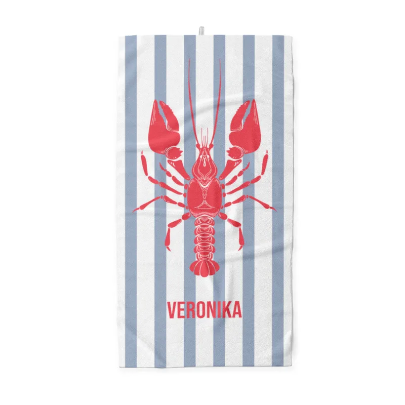Handtuch blau gestreift mit Hummer - mit Namen personalisierbar - personalisiertes Namenshandtuch - Lobster blau