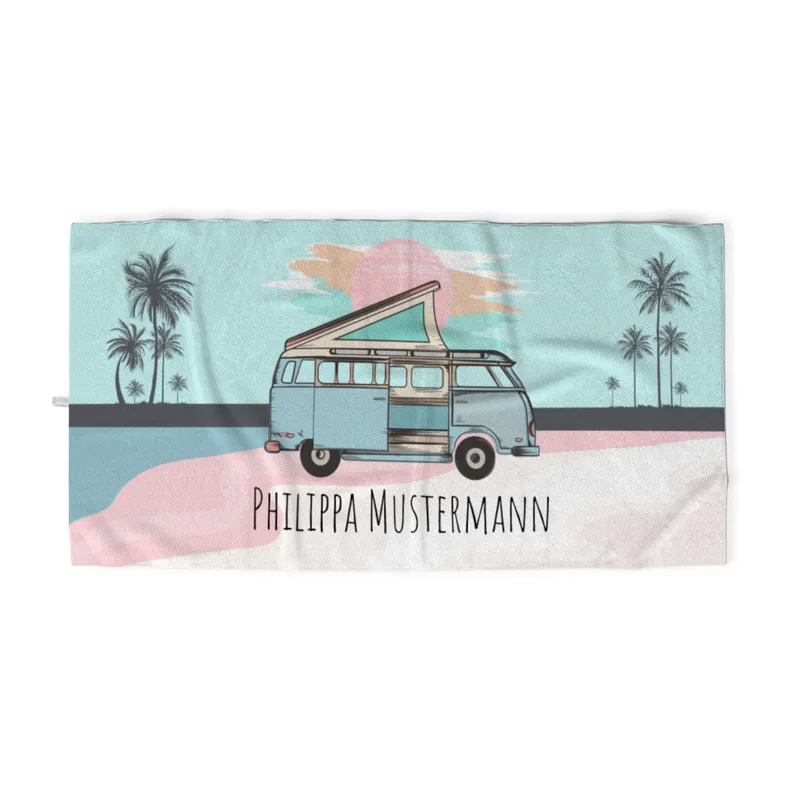 Duschtuch Sommer - mit Namen personalisierbar - personalisiertes Namensduschtuch mit Wunschtext - Vanlife