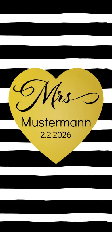 Badetuch mit Namen personalisierbar - personalisiertes Namens-Badetuch - Strandtuch mit Wunschtext - Geschenkidee Hochzeit, Paar - Motiv Misses Heart Stripes