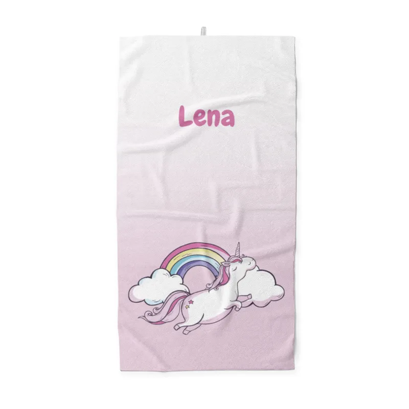 Handtuch mit Namen personalisierbar - personalisiertes Namens-Handtuch - Handtuch mit Wunschtext - Einhornwolken