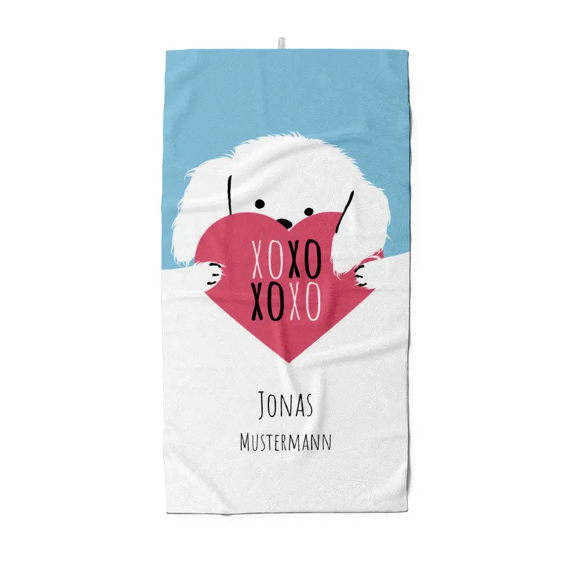 Duschtuch mit Namen personalisierbar - personalisiertes Namens-Duschtuch mit Wunschtext - XOXO Doggy