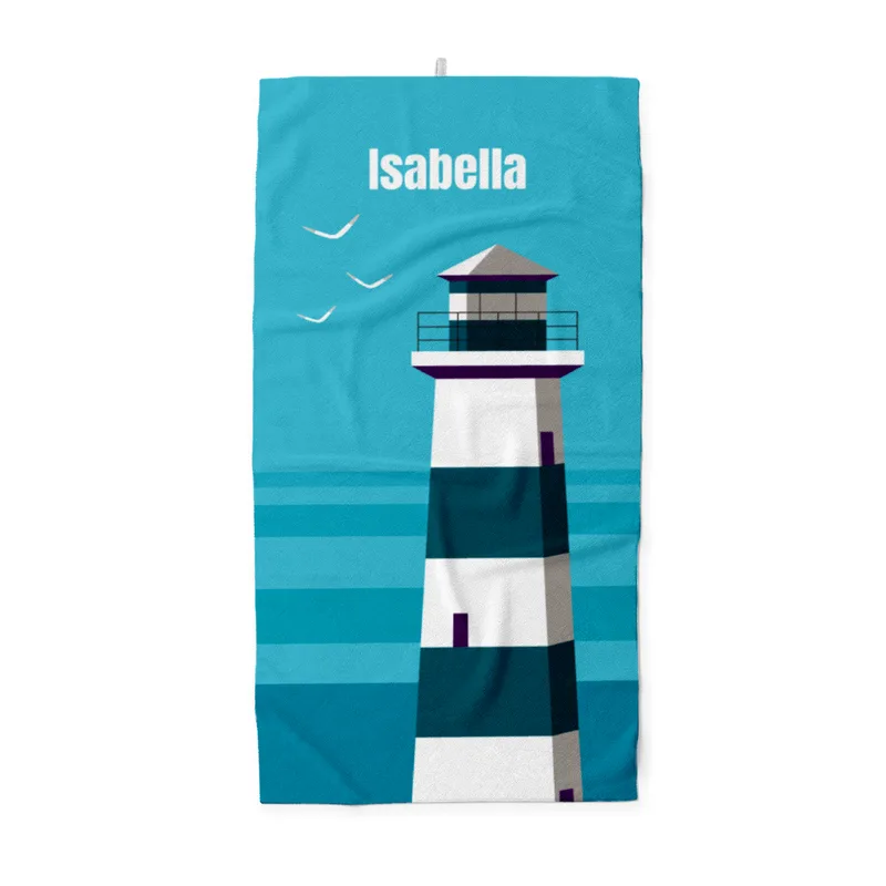 Handtuch Sommer - mit Namen personalisierbar - personalisiertes Namens-Handtuch mit Wunschtext - Leuchtturm