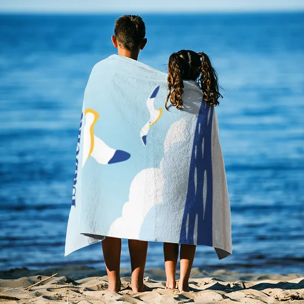 Badetuch Sommer - mit Namen personalisierbar - personalisiertes Namens-Badetuch - Strandtuch mit Wunschtext - Möwen