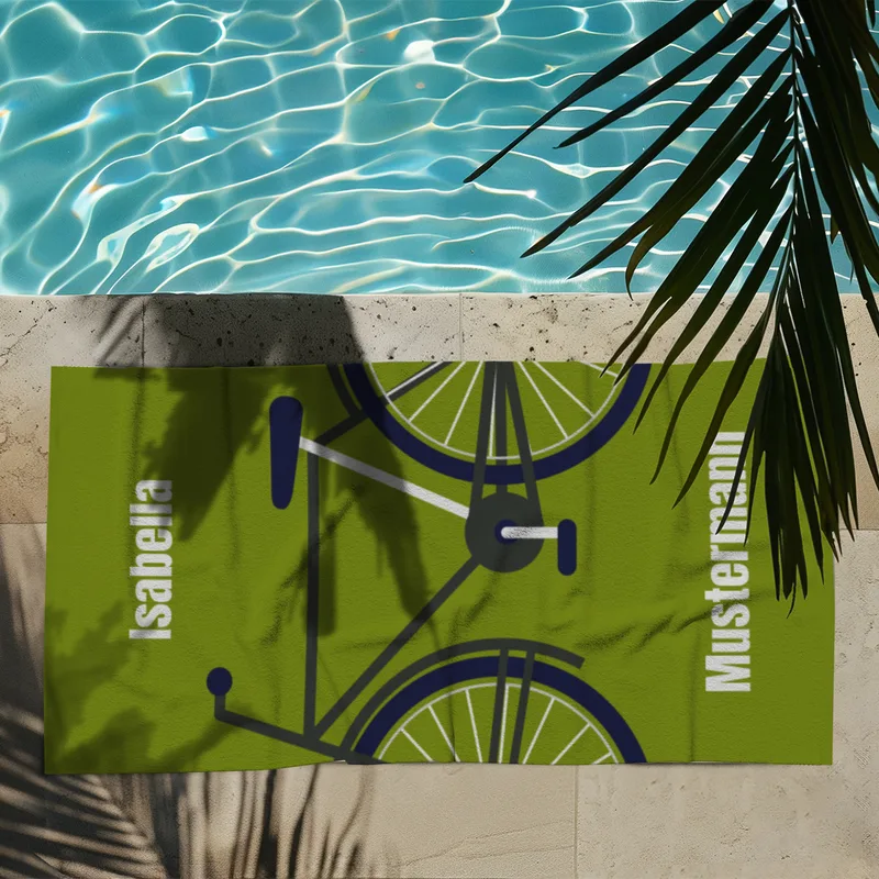 Badetuch Sport - mit Namen personalisierbar - personalisiertes Namens-Badetuch - Strandtuch mit Wunschtext - Fahrrad