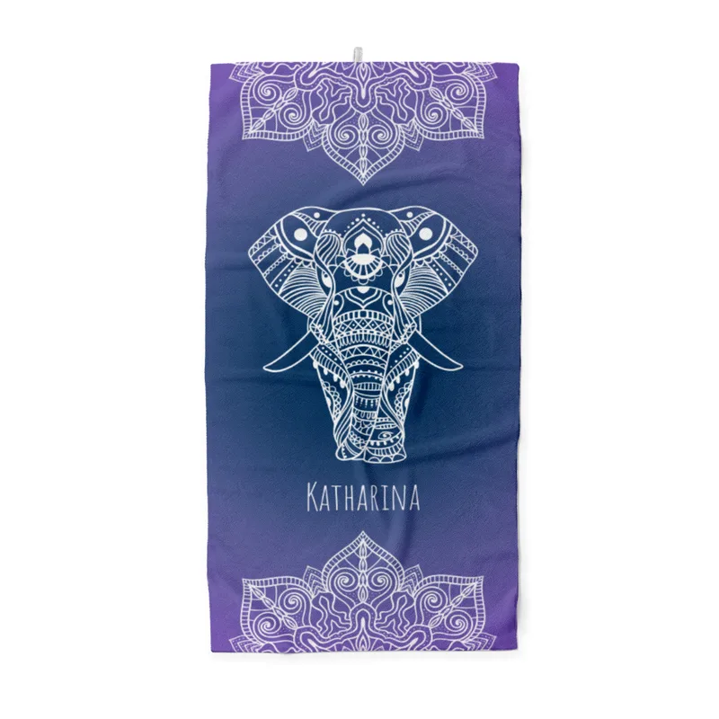 Badetuch Sommer - mit Namen personalisierbar - personalisiertes Namens-Badetuch - Strandtuch mit Wunschtext - Mandala Elefant