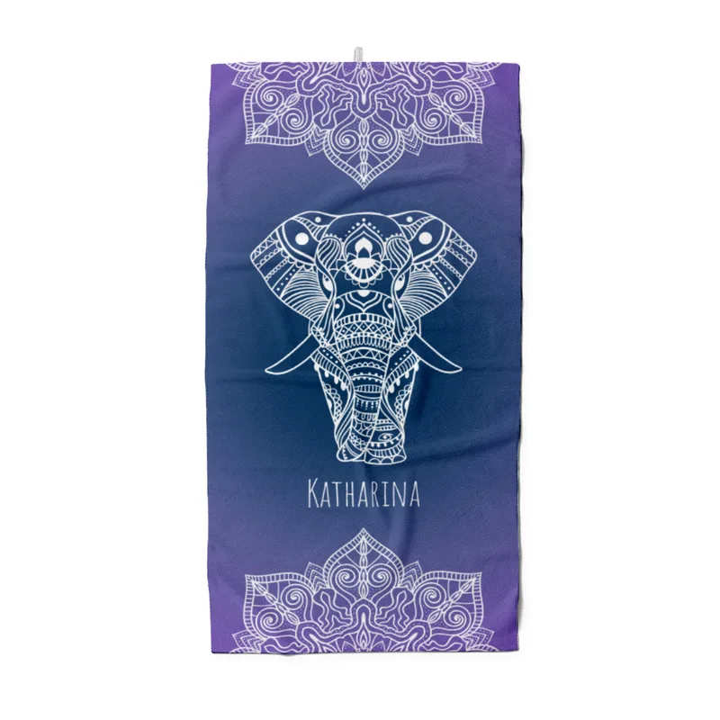 Duschtuch Sommer - mit Namen personalisierbar - personalisiertes Namens-Duschtuch mit Wunschtext - Mandala Elefant