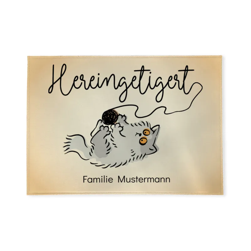 Fußmatte mit Namen personalisierbar - Geschenkidee Einzug, Geburtstag, Richtfest - Fussmatte mit Namen - Motiv Hereingetigert 70 x 50 cm