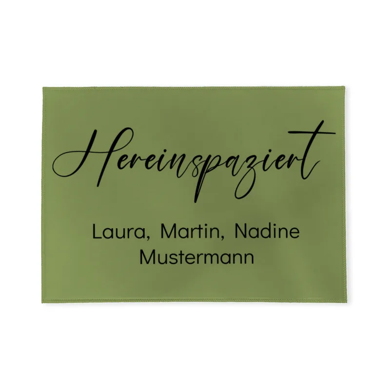 Fußmatte mit Namen personalisierbar - Geschenkidee Einzug, Geburtstag, Richtfest, Umzug - Fussmatte mit Namen - Motiv Hereinspaziert grün 70 x 50 cm