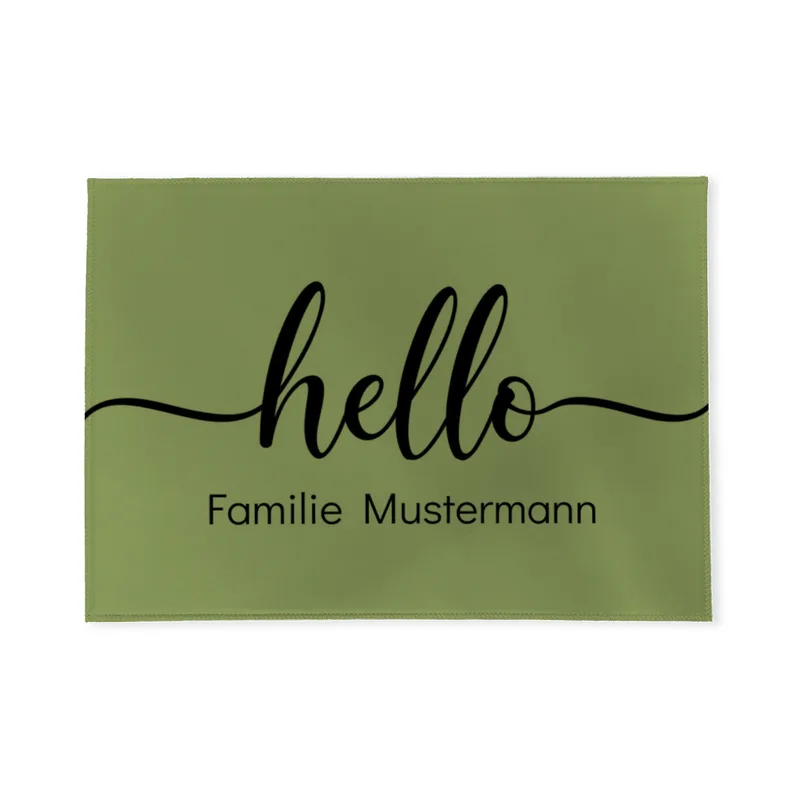 Fußmatte personalisiert - Geschenkidee für Familie, Paare, zum Einzug - Türvorleger mit Namen bedruckt - Motiv Hello grün 70 x 50 cm