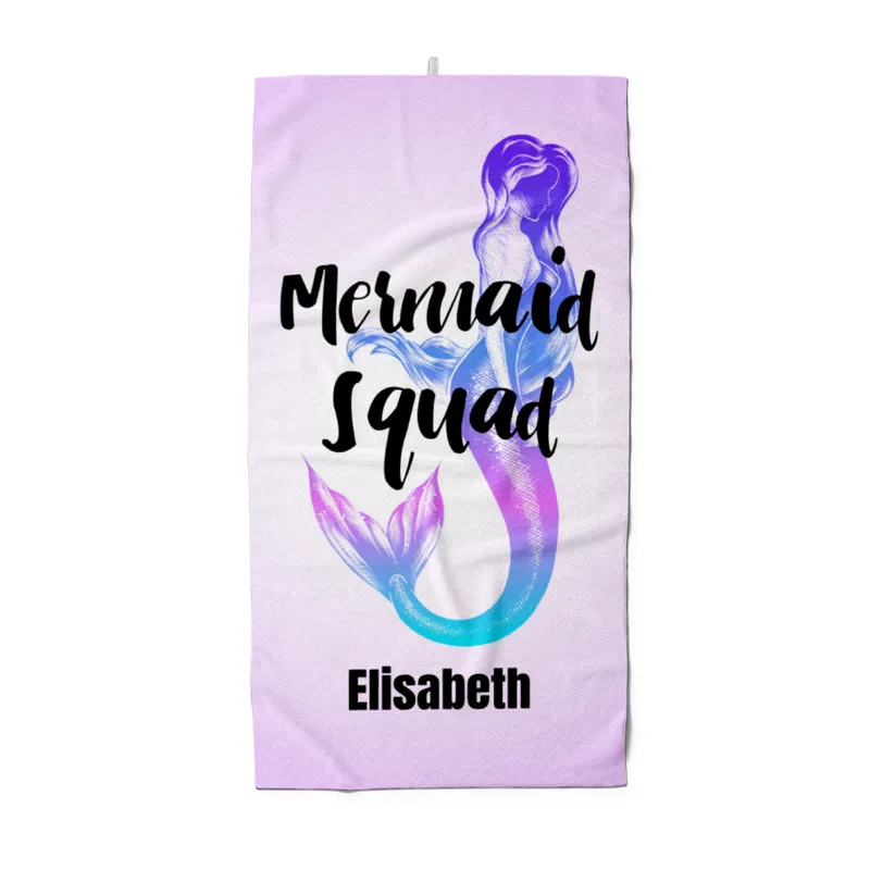 Duschtuch mit Namen personalisierbar - personalisiertes Namensduschtuch mit Ihrem Wunschtext - Mermaid Squad