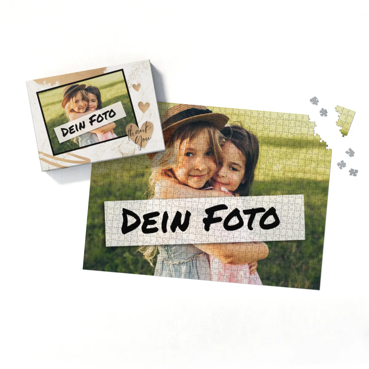 Fotopuzzle mit eigenem Bild - Puzzle selbst gestalten 1000 Teile - Schachtel Thank you - mit Foto personalisiert - Geschenk Geburtstag, Freundschaft