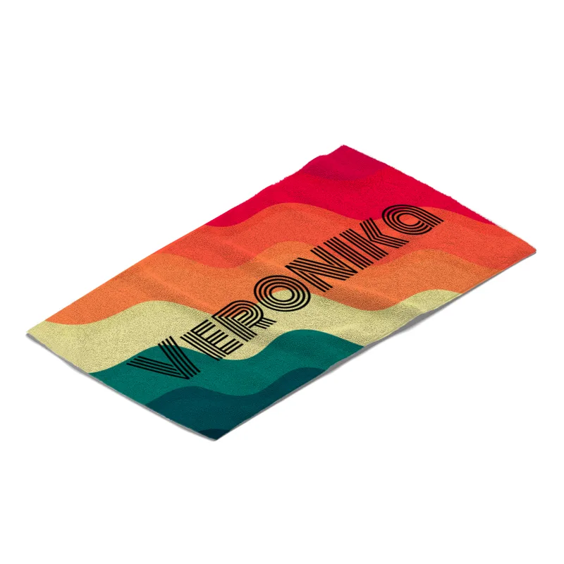 Handtuch Retrolook mit Namen personalisiert - personalisiertes Namenshandtuch - Retro Wellen