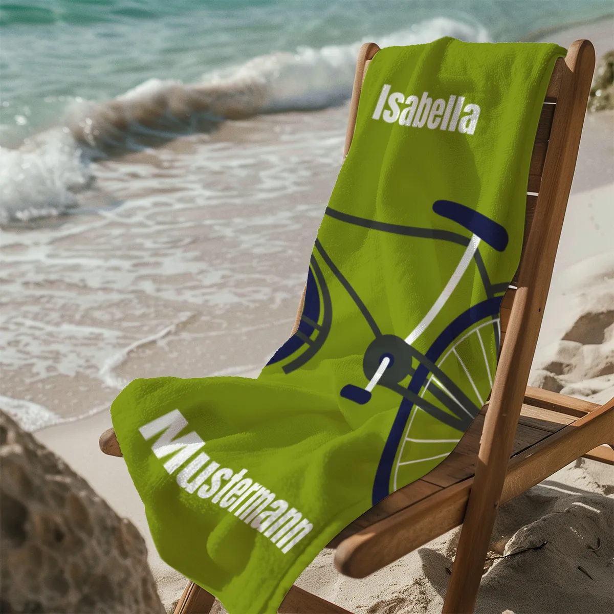 Badetuch Sport - mit Namen personalisierbar - personalisiertes Namens-Badetuch - Strandtuch mit Wunschtext - Fahrrad