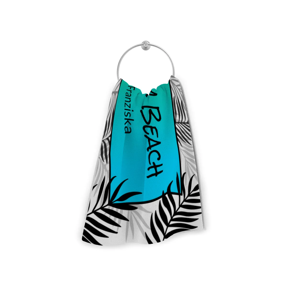 Badetuch Sommer - mit Namen personalisierbar - personalisiertes Namens-Badetuch - Strandtuch mit Wunschtext - Palmenblätter