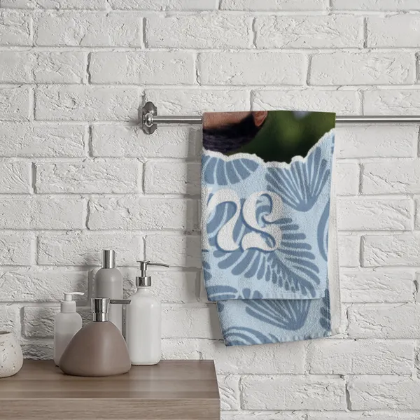Strandtuch blau Sommer - mit Foto personalisierbar - Foto-Badetuch im Muscheldesign - Muscheln blau