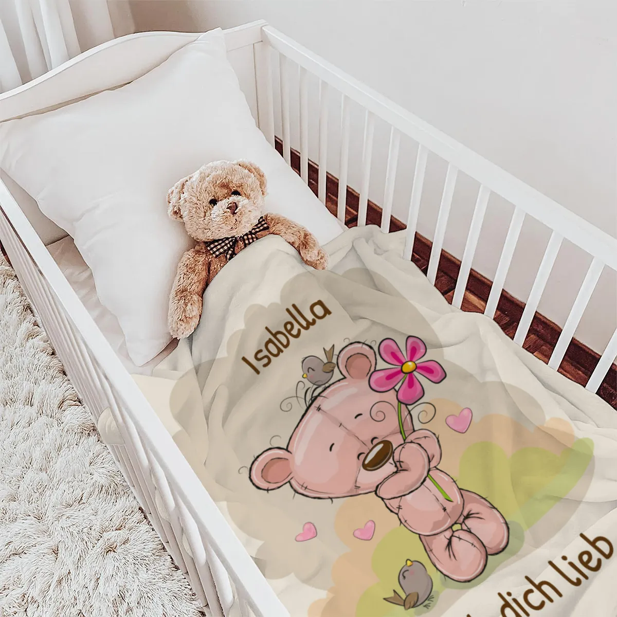 Babydecke Teddy mit Spatzen