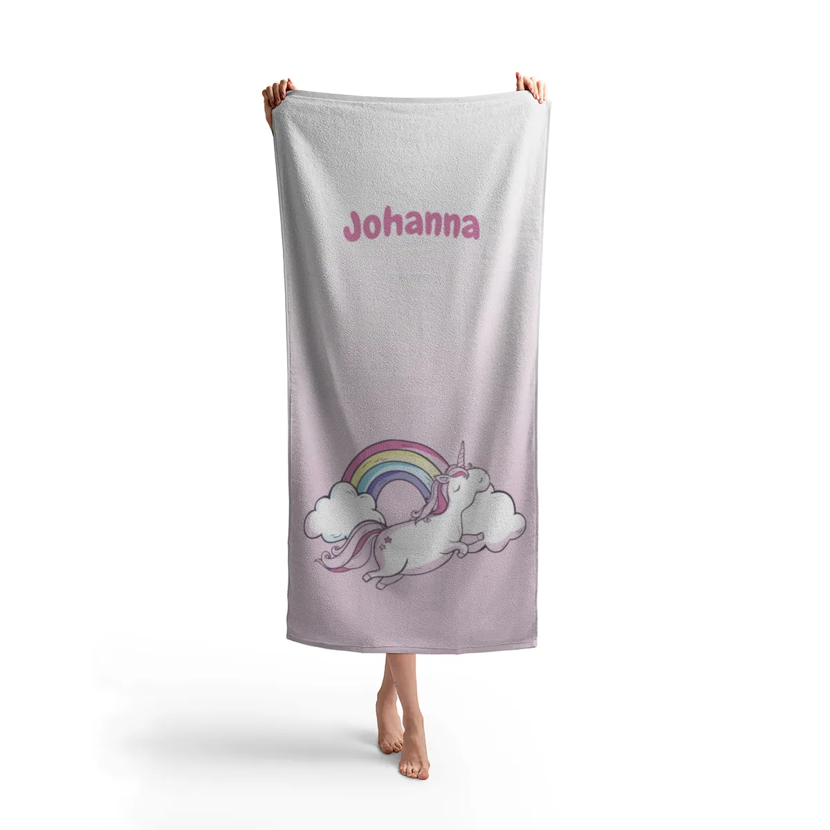 Duschtuch mit Namen personalisierbar - personalisiertes Namens-Duschtuch mit Wunschtext - Einhornwolken