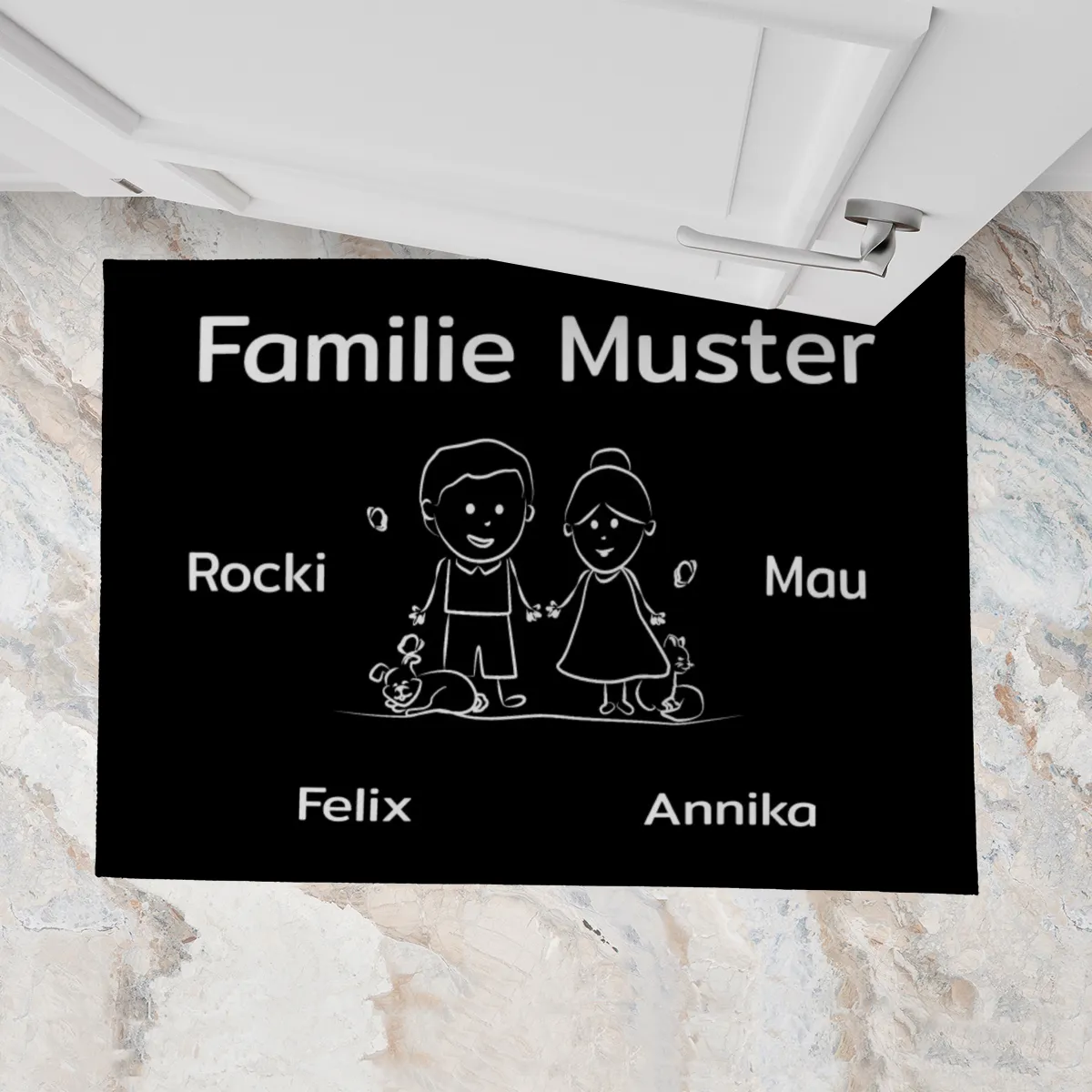 Personalisierte Fußmatte Pärchen mit Hund und Katze schwarz 70 x 50 cm