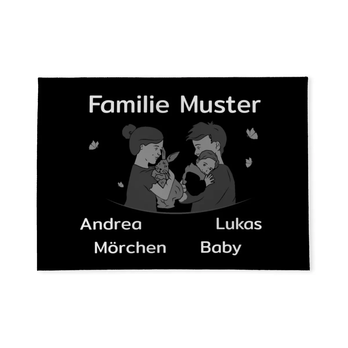 Personalisierte Fußmatte Pärchen mit Hund und Katze schwarz 70 x 50 cm