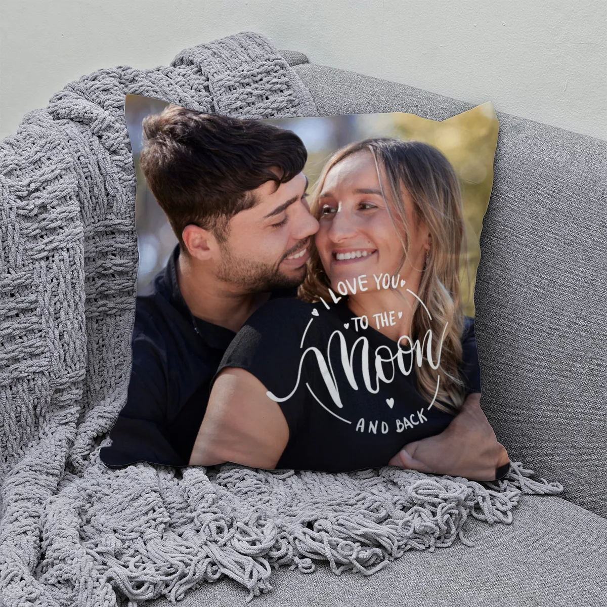 Personalisiertes Fotokissen - beidseitig mit je 1 Foto gestaltbar - Samtkissenbezug Love you to - Geschenk Valentin, Partnergeschenk