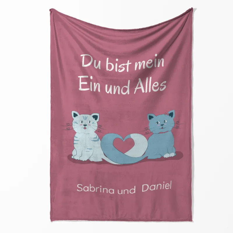 Kuscheldecke Verliebte Katzen - mit Namen personalisierbar - Geschenkidee für Verliebte Verliebte Katzen 140 x 200 cm