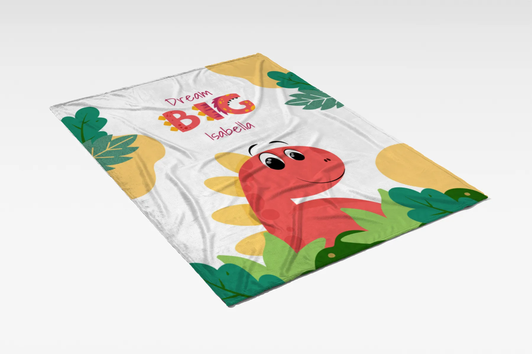 Wohndecke Dream big mit Namen personalisierbar, Kuscheldecke, Namensdecke mit niedlichem Dino, Geschenkidee Geburtstag Motiv Dino rot 140 x 200 cm