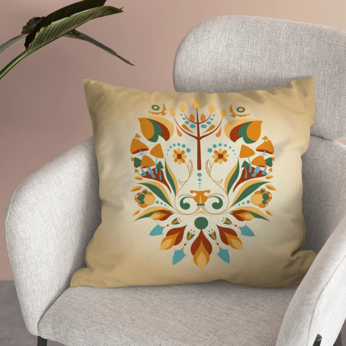 Samtkissen Zodiac Art – Löwe floral