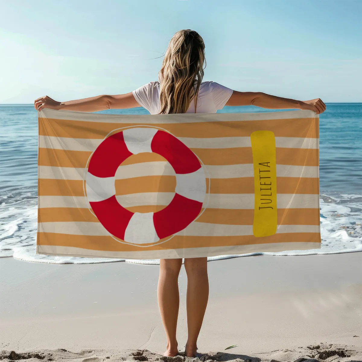 Badetuch Sommer - mit Namen personalisierbar - personalisiertes Namens-Badetuch - Strandtuch mit Wunschtext -
