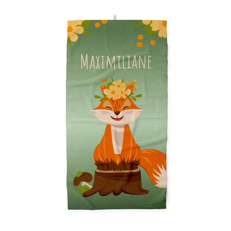 Handtuch Waldtiere mit Namen personalisierbar - personalisiertes Namens-Handtuch - Kinderhandtuch mit Wunschtext - Fuchs