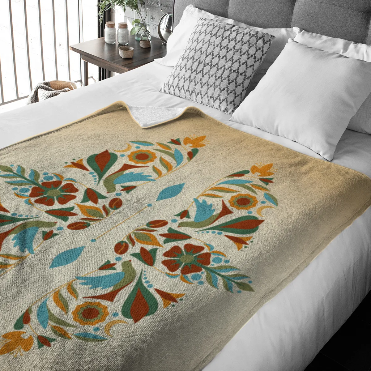 Sternzeichen Wohndecke Wassermann floral mit Namen personalisierbar