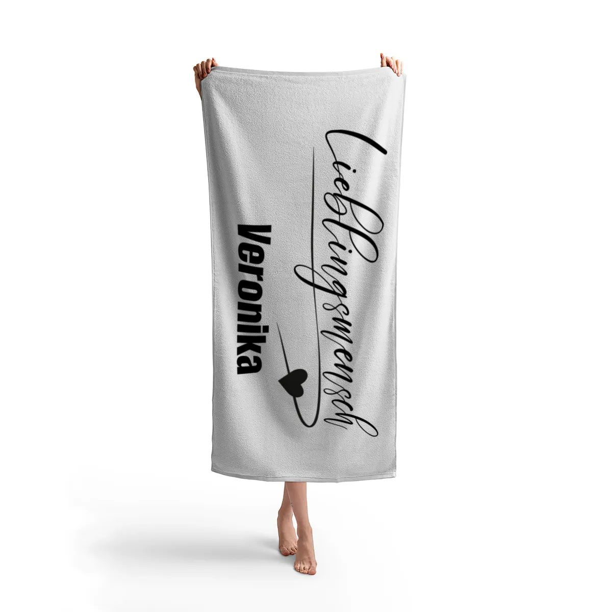 Badetuch mit Namen personalisierbar - personalisiertes Namensbadetuch - Strandtuch mit Namen - Lieblingsmensch weiß