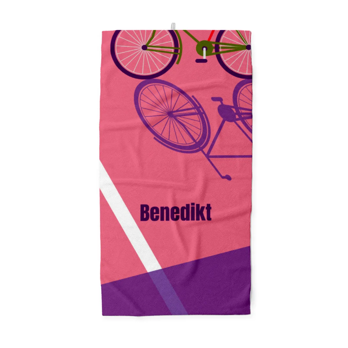 Badetuch Sport - mit Namen personalisierbar - personalisiertes Namens-Badetuch - Strandtuch mit Wunschtext - Fahrrad Schatten