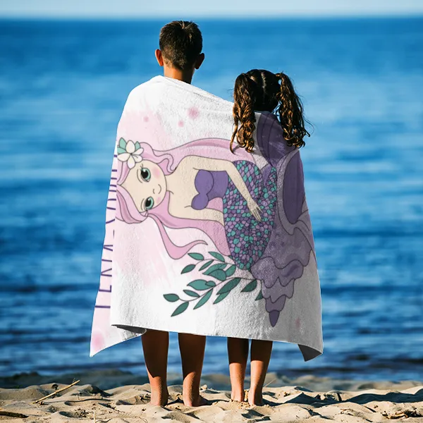 Handtuch mit Namen personalisierbar - personalisiertes Namens-Handtuch - Kinderhandtuch mit Wunschtext - Meerjungfrau