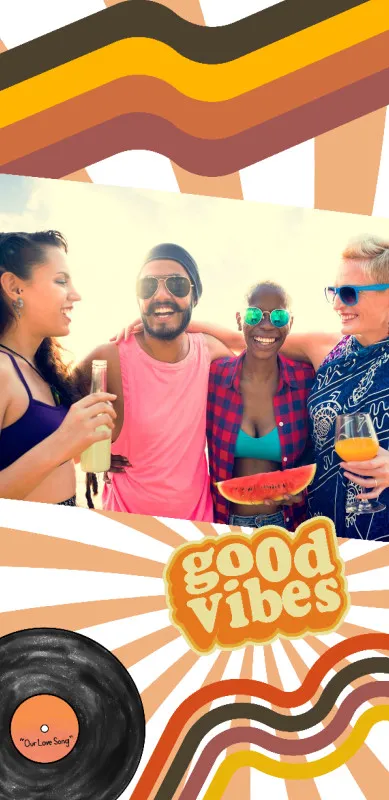 Strandtuch Good Vibes im Retro-Look - mit Foto personalisierbar - Foto-Badetuch für Urlaub, Bad, Strand - Good Vibes