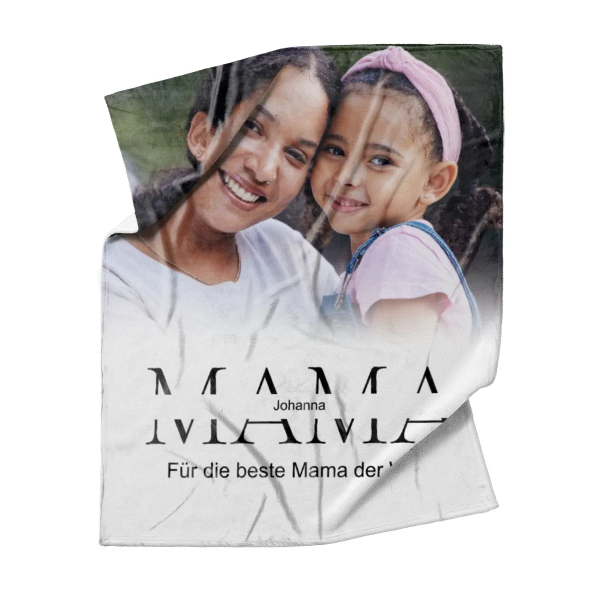 Kuscheldecke Mama 140 x 200 cm - mit Foto und 2 Texten personalisierbar - Fotodecke selbst gestalten - Geschenkidee Muttertag, Geburtstag MAMA white
