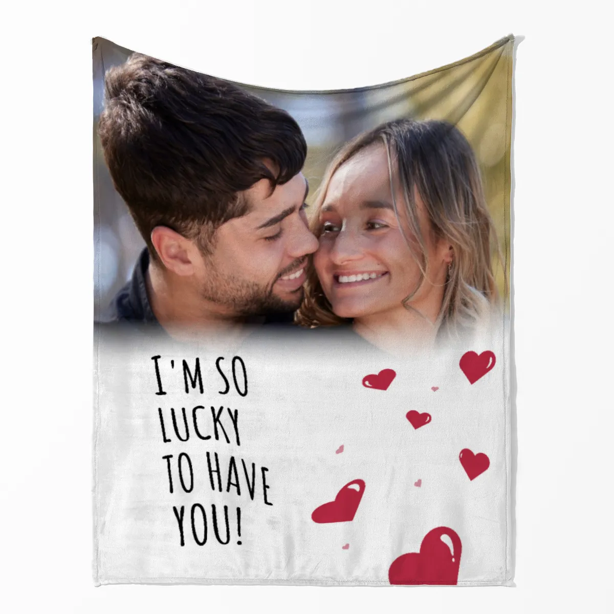 Kuscheldecke So Lucky - mit Foto personalisierbar - Geschenkidee für Verliebte, Valentinstag So Lucky