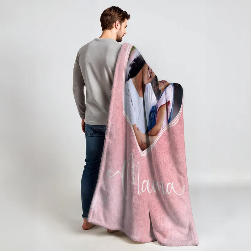 Kuscheldecke für Mamas 125 x 155 cm - mit Foto personalisierbar - Fotodecke selbst gestalten - Geschenkidee Muttertag, Geburtstag - Mama Herz