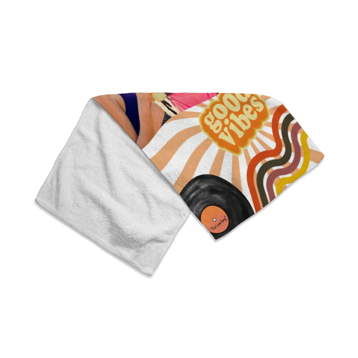Strandtuch Good Vibes im Retro-Look - mit Foto personalisierbar - Foto-Badetuch für Urlaub, Bad, Strand - Good Vibes