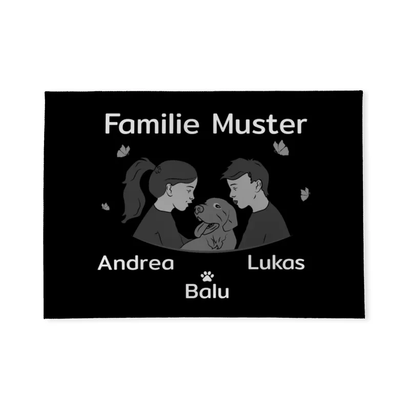 Personalisierbare Fußmatte Mädchen und Junge mit Hund schwarz 70 x 50 cm
