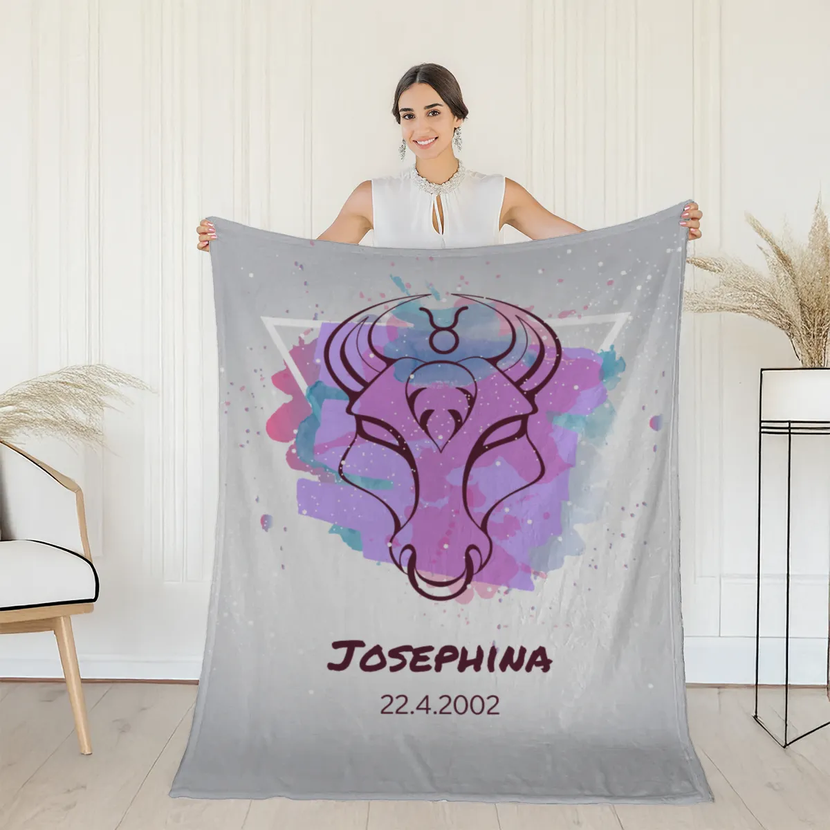 Sternzeichen Wohndecke Wassermann Splashes mit Namen personalisierbar