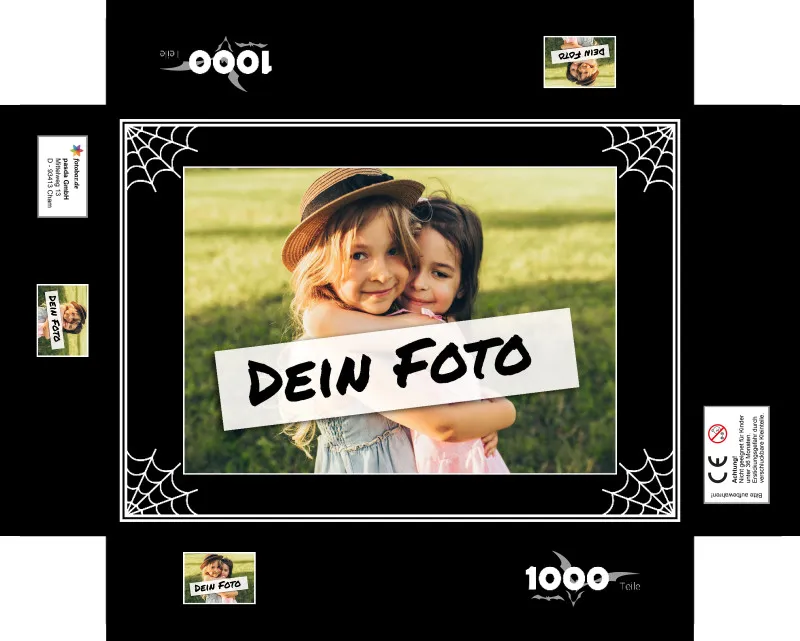 Fotopuzzle mit eigenem Bild - Puzzle selbst gestalten 1000 Teile - Schachtel im Spinnendesign - mit Foto personalisiert - Geschenk Geburtstag - Halloween 1000 Teile Quer