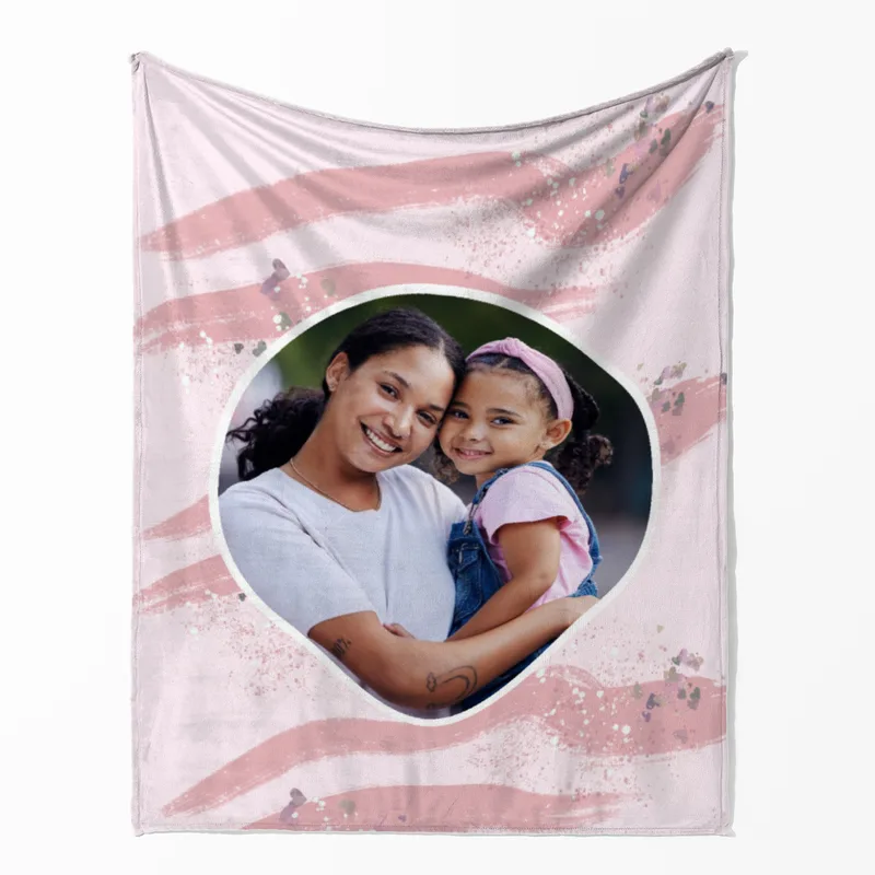 Kuscheldecke rosa 125 x 155 cm - mit Foto personalisierbar - Fotodecke selbst gestalten - Geschenkidee Muttertag, Geburtstag - Pinselstriche Hearts rose