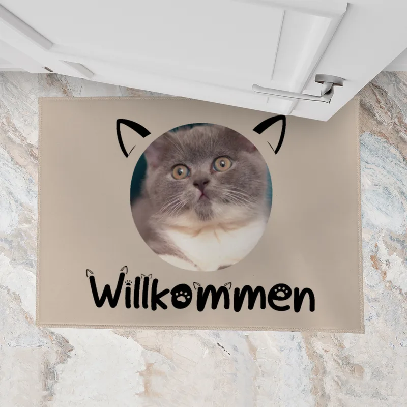 Fußmatte Willkommen im Cat-Style personalisiert mit Foto - Geschenkidee für Familie, Paare, zum Einzug - Türvorleger mit Bild bedruckt Willkommen Cat-Style 70 x 50 cm