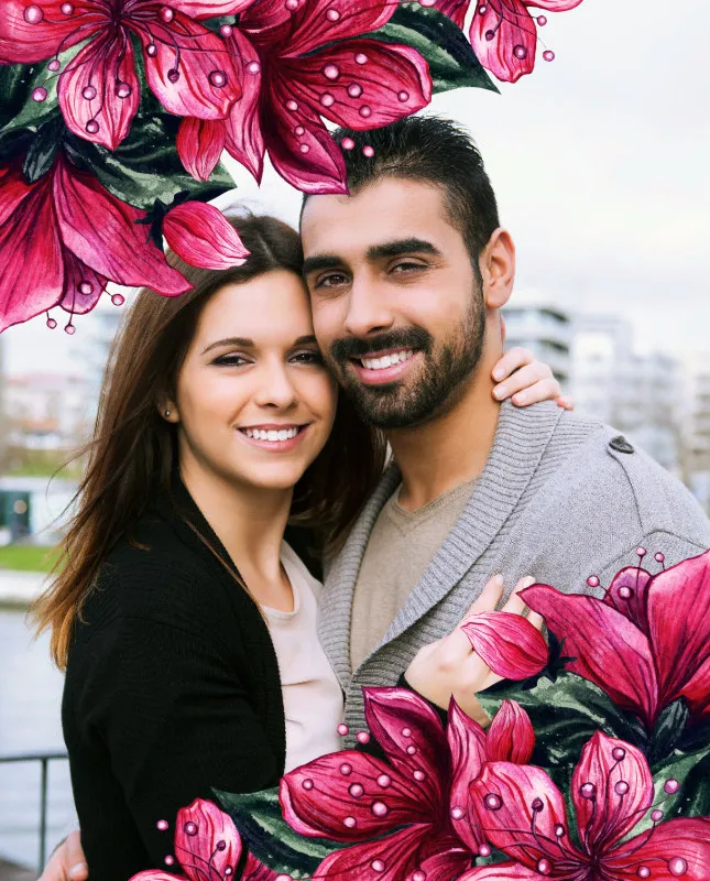 Kuscheldecke Pink Floral 140 x 200 cm mit Ihrem Bild - mit Foto personalisierbar - Fotodecke floral selbst gestalten - Geschenkidee Valentin, Hochzeit 1 Foto Pink Floral 140 x 200 cm