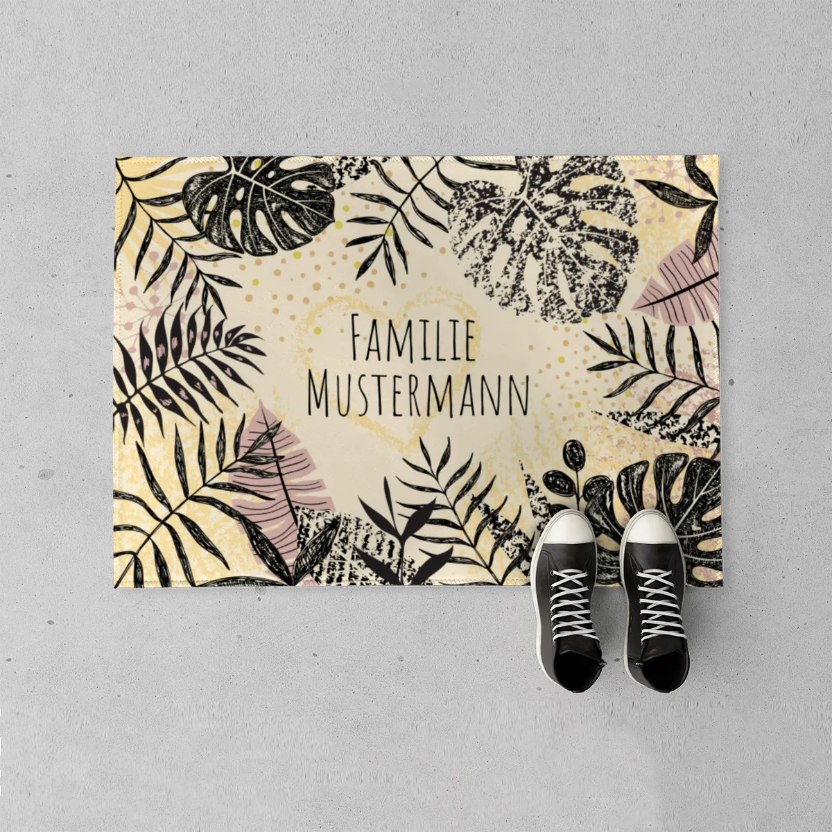 Fußmatte mit Namen personalisierbar - Geschenkidee Einzug, Geburtstag, Richtfest - Fussmatte mit Namen - Motiv Tropical Leaves 70 x 50 cm