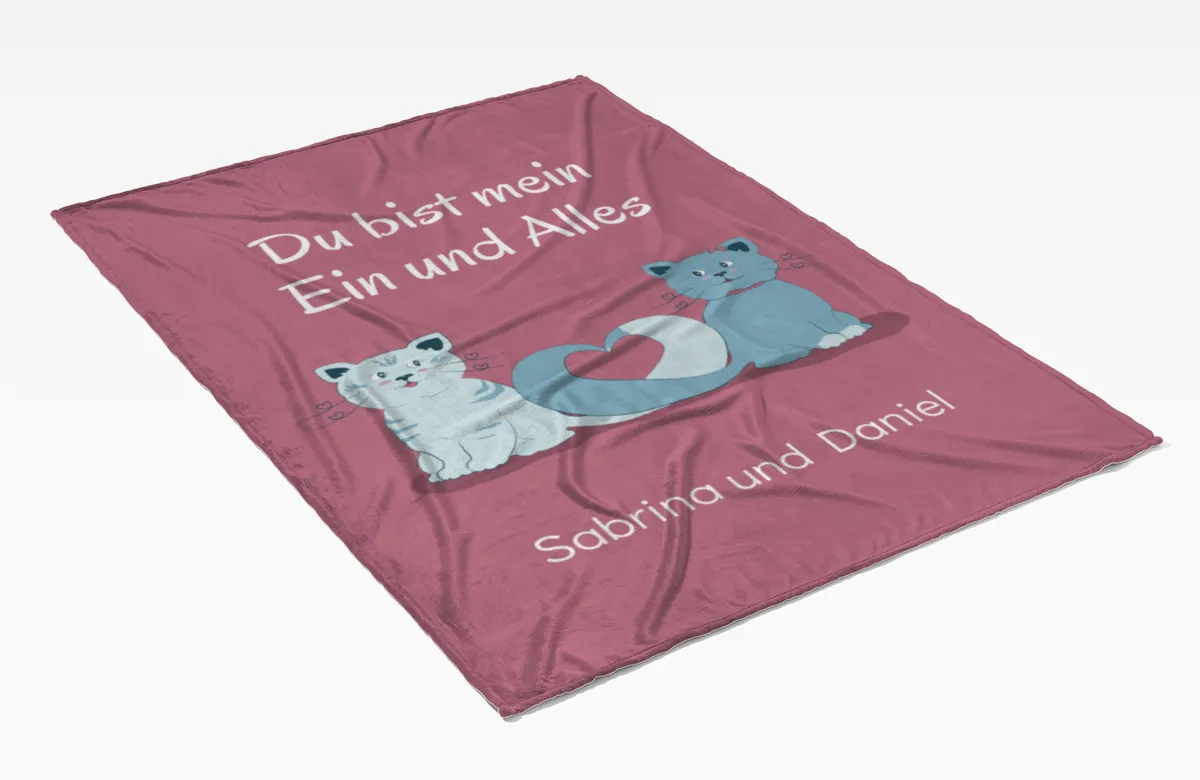 Kuscheldecke Verliebte Katzen - mit Namen personalisierbar - Geschenkidee für Verliebte Verliebte Katzen 140 x 200 cm