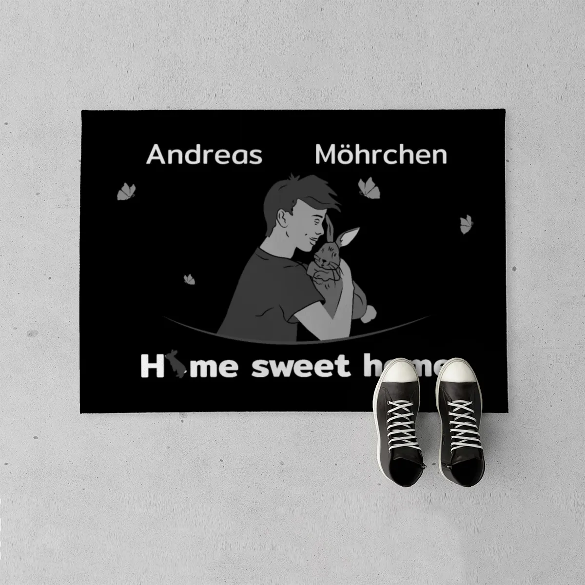 Personalisierte Fußmatte Pärchen mit Hund und Katze schwarz 70 x 50 cm