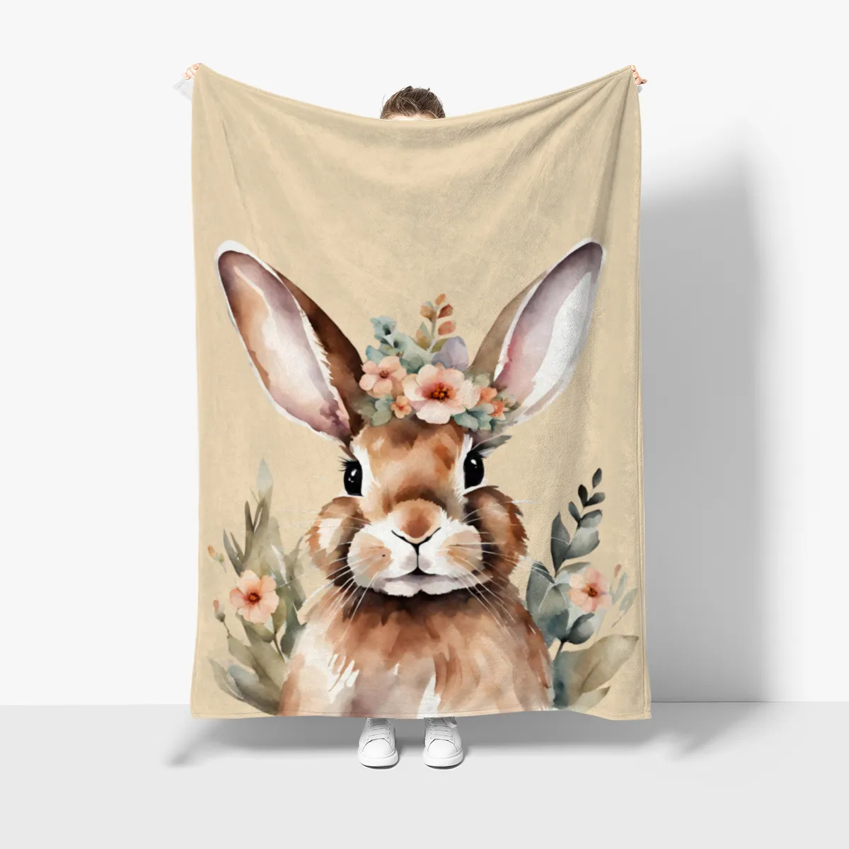 Wohndecke Hase mit Blümchen