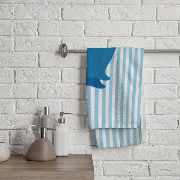 Duschtuch gestreift mit blauen Delfinen - mit Namen personalisierbar - personalisiertes Namensduschtuch - Delfine blau